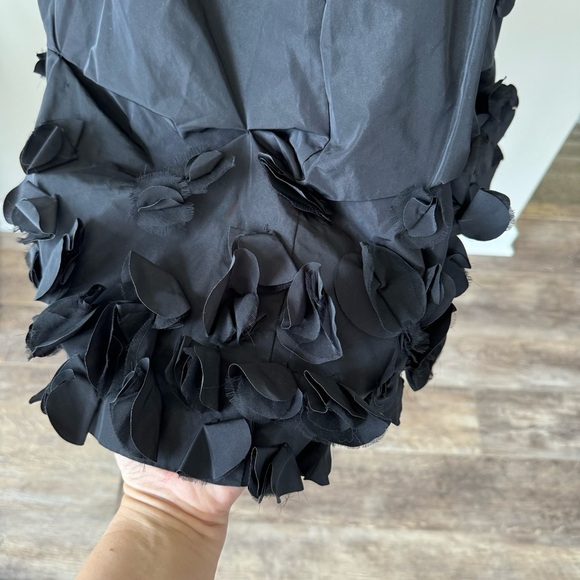 BCBG MAX AZRIA Soft-Shell Sheer ONE-SHOULDER TAFFETA DRESS Floral Hem - Black - Picture 5 of 14